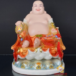 Tượng Phật Di Lặc bằng bột đá màu đỏ trắngkích thước 60x45x45 cm