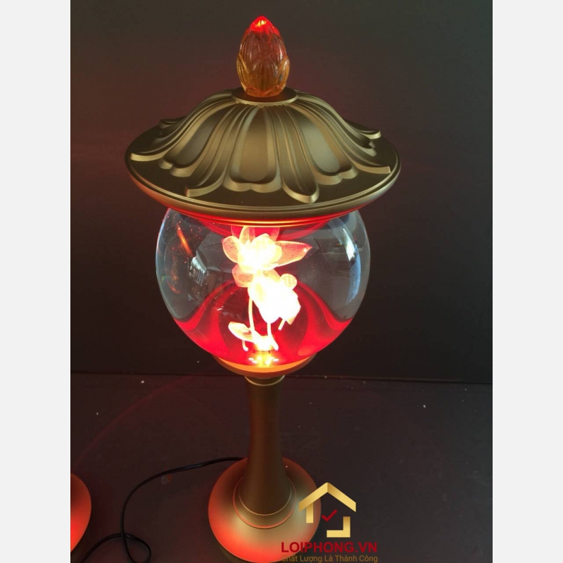 Đèn thờ phật đẹp bằng pha lê cao cấp hình cầu mũ ô bên trong có hoa sen 3D 5