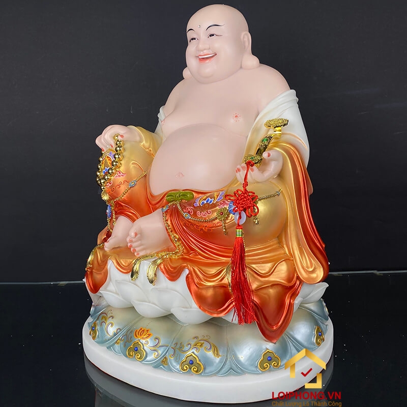 Tượng Phật Di Lặc bằng bột đá màu đỏ trắngkích thước 60x45x45 cm 1