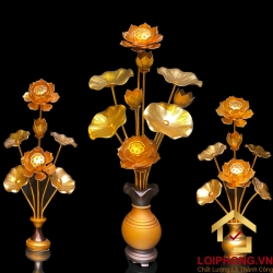 Bình hoa sen 9 bông bằng nhôm cao cấp mạ đồng cao 82 cm 2