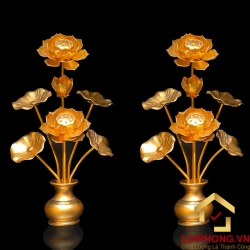 Bình hoa sen 7 bông bằng nhôm cao cấp mạ đồng cao 62 cm