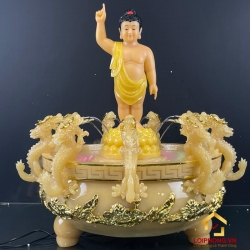 Chậu tắm Phật Đản Sanh cao cấp bằng bột đá thạch anh viền vàng (chưa bao gồm tượng) 3