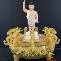 Chậu tắm Phật Đản Sanh cao cấp bằng bột đá thạch anh viền vàng (chưa bao gồm tượng) 5