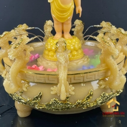 Chậu tắm Phật Đản Sanh cao cấp bằng bột đá thạch anh viền vàng (chưa bao gồm tượng) 7