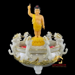 Chậu tắm Phật Đản Sanh cao cấp bằng bột đá thạch ngọc viền vàng (chưa bao gồm tượng) 5