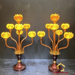 Đèn thờ hoa sen 7 bông bằng lưu ly cao cấp cao 76 cm