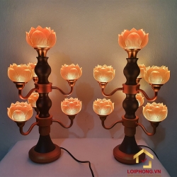 Đèn thờ hoa sen 7 bông bằng lưu ly cao cấp cao 48 cm