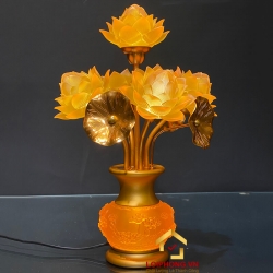Đèn thờ hoa sen 5 bông nở cao 36 cm đường kính 23 cm