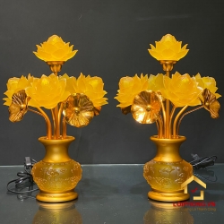 Đèn thờ hoa sen 5 bông nở cao 36 cm đường kính 23 cm 1