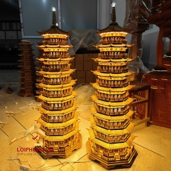 Đèn thờ tháp chùa 9 tầng cao 108 cm cổ kính độc đáo