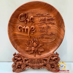 Đĩa gỗ trang trí cha mẹ bằng gỗ hương đường kính đĩa 30 - 35 - 40 cm dày 4 cm