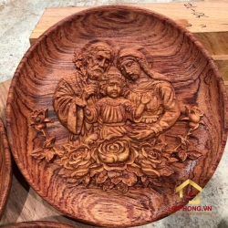 Đĩa gỗ trang trí gia đình chúa jesus bằng gỗ hương đường kính đĩa 30 - 35 - 40 cm dày 4 cm
