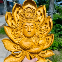 Diện Phật Quan Âm treo tường bằng gỗ gõ vàng kích thước 47x35 cm 4