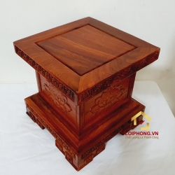 Ghế đôn gỗ vuông chạm khắc hoa sen bằng gỗ hương 2