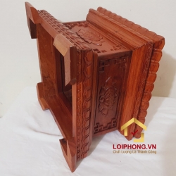 Ghế đôn gỗ vuông chạm khắc hoa sen bằng gỗ hương 30x30 cm cao 20 cm 4