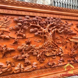 Tranh gỗ Đồng Quê đẹp 117x237x6 cm gỗ hương đỏ 1