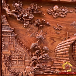 Tranh gỗ Thuận Buồm Xuôi Gió đẹp viền hoa văn 97x197x6 cm 3