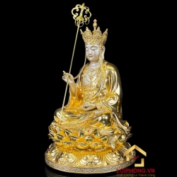 Tượng Địa Tạng Vương Bồ Tát bằng đồng dát vàng ấn bảo cao 40 cm 3