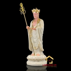 Tượng Địa Tạng Vương Bồ Tát bằng bột đá đứng đài sen trắng viền vàng cao 66, 90 cm 3