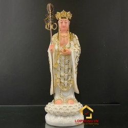 Tượng Địa Tạng Vương Bồ Tát bằng bột đá đứng đài sen trắng viền vàng 40 - 48 - 65 - 90 cm
