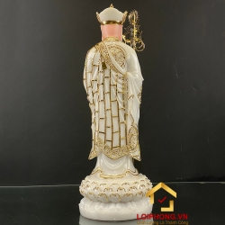 Tượng Địa Tạng Vương Bồ Tát bằng bột đá đứng đài sen trắng viền vàng 40 - 48 - 65 - 90 cm 1