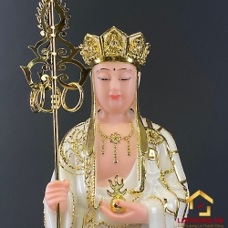 Tượng Địa Tạng Vương Bồ Tát bằng bột đá đứng đài sen trắng viền vàng 40 - 48 - 65 - 90 cm 2