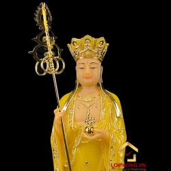 Tượng Địa Tạng Vương Bồ Tát đứng bằng bột đá thạch anh viền vàng cao 40 - 65 cm 2