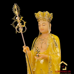 Tượng Địa Tạng Vương Bồ Tát đứng bằng bột đá thạch anh viền vàng cao 40 - 65 cm 3