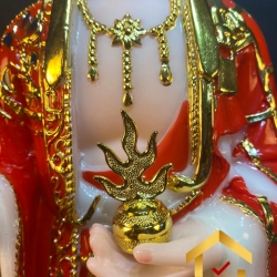 Tượng Địa Tạng Vương Bồ Tát bằng bột đá sơn đỏ viền vàng 6