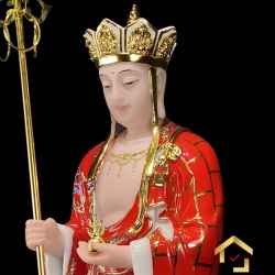 Tượng Địa Tạng Vương Bồ Tát bằng bột đá sơn đỏ viền vàng 8