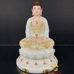 Tượng phật A Di Đà bằng đá trắng viền vàng cao 30 - 40 -48  cm