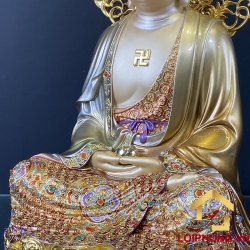 Tượng Phật A Di Đà bằng đồng ngồi đài sen ấn ấn bảo có lá đề cao 48 cm 4