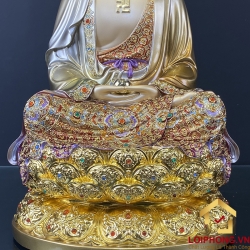 Tượng Phật A Di Đà bằng đồng ngồi đài sen ấn ấn bảo có lá đề cao 48 cm 5