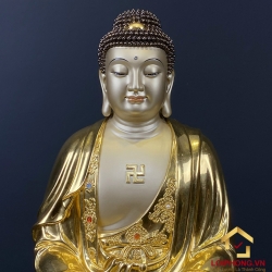 Tượng Phật A Di Đà bằng đồng ngồi đài sen dát vàng cao 30-40-48-60 cm 2