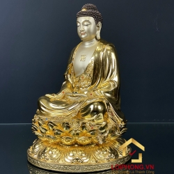 Tượng Phật A Di Đà bằng đồng ngồi đài sen dát vàng cao 30-40-48-60 cm 5