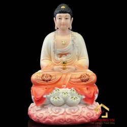 Tượng Phật A Di Đà bằng bột đá ngồi đế mây sơn đỏ cao 48 cm