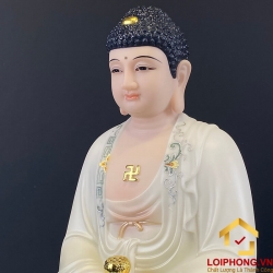 Tượng Phật A Di Đà bằng bột đá ngồi đế mây sơn xanh cao 48 cm 3