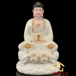 Tượng Phật A Di Đà bằng bột đá trắng viền vàng cao 30,40,48 cm