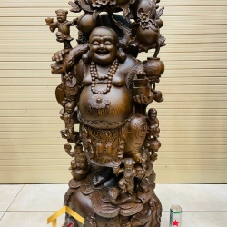 Tượng Phật Di Lặc ngũ phúc gánh đào kích thước 120x52x47 cm 3