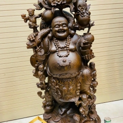Tượng Phật Di Lặc ngũ phúc gánh đào kích thước 120x52x47 cm 4