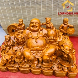 Tượng Phật Di Lặc ngũ phúc ngồi cầm đào kích thước 60x34x33 cm 2