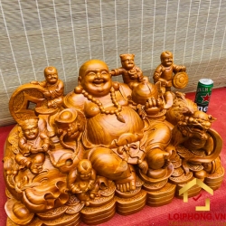 Tượng Phật Di Lặc ngũ phúc ngồi cầm đào kích thước 60x34x33 cm 3