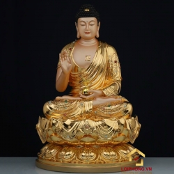 Tượng phật Dược Sư ngồi hoa sen bằng đồng dát vàng cao 48 cm 1
