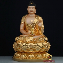 Tượng phật Dược Sư ngồi hoa sen bằng đồng dát vàng cao 48 cm 3