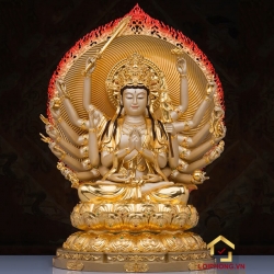 Tượng Phật Mẫu Chuẩn Đề bằng đồng dát vàng cao 30cm, 40 cm, 48 cm