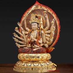 Tượng Phật Mẫu Chuẩn Đề bằng đồng vẽ gấm cao 48cm 2