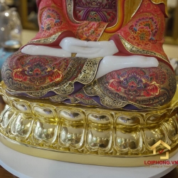 Tượng Phật Quan Âm Tỳ Lô bằng đá Bạch Ngọc tự nhiên vẽ gấm dát vàng 6