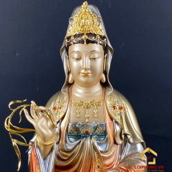 Tượng Phật Quan Âm bằng đồng men cổ sơn màu coa 30 - 40 - 48 cm 2