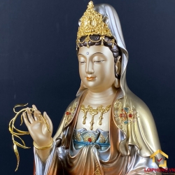Tượng Phật Quan Âm bằng đồng men cổ sơn màu coa 30 - 40 - 48 cm 3