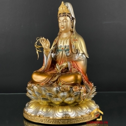 Tượng Phật Quan Âm bằng đồng men cổ sơn màu coa 30 - 40 - 48 cm 4